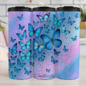 Blauwe vlinders Glitter Ombre Swirl Thermosbeker