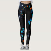 Blauwe vlinders herfst in sterren zwarte Leggings (Voorkant)