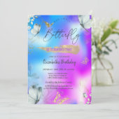 Blauwe Vlinders Holografische Verjaardag Kaart (Staand voorkant)