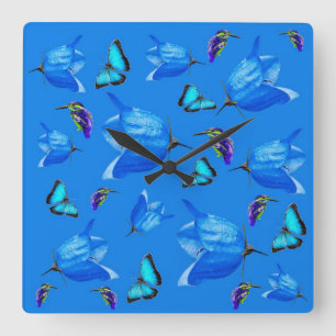 Blauwe Vlinders, IJsvogels En Klokbloemen, Vierkante Klok