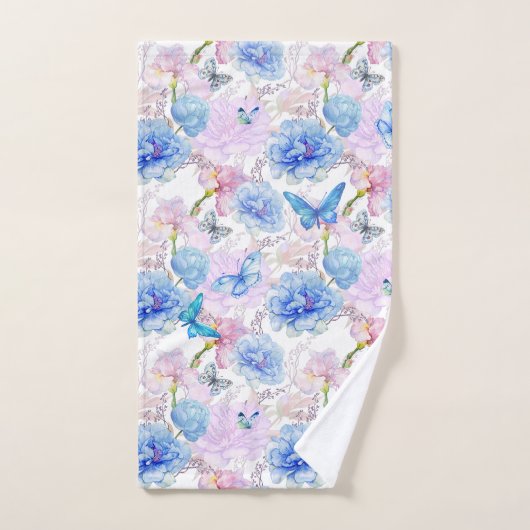 Blauwe vlinders in de tuin bad handdoek (Handdoek)