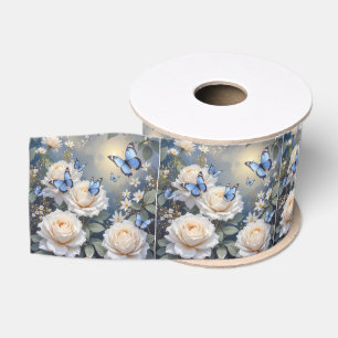 Blauwe Vlinders in een Witte Rozen Tuin Grosgrain Lint