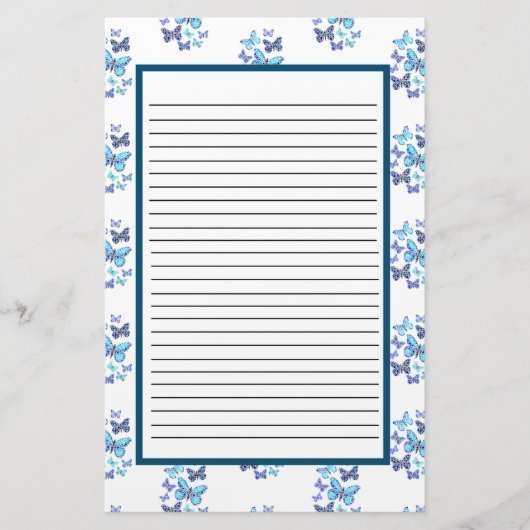 Blauwe Vlinders In Stippen Briefpapier (Voorkant)