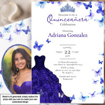 Blauwe Vlinders Jurk Tiara Foto Quinceanera
