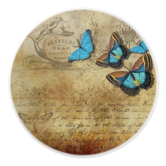  blauwe vlinders keramische knop (Voorkant)