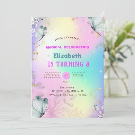 Blauwe Vlinders Kleurrijke Holografische Verjaarda Kaart (Staand voorkant)