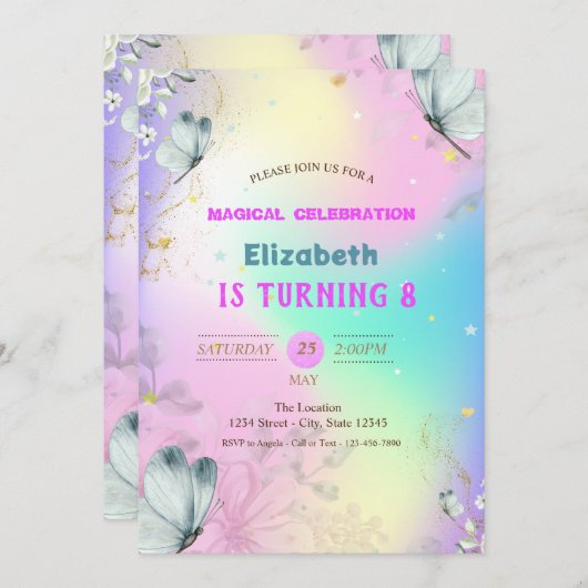 Blauwe Vlinders Kleurrijke Holografische Verjaarda Kaart (Voorkant / Achterkant)