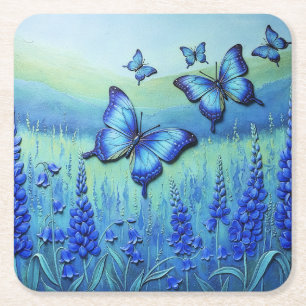 Blauwe Vlinders met Blauwe Bloemen, Kartonnen Onderzetters