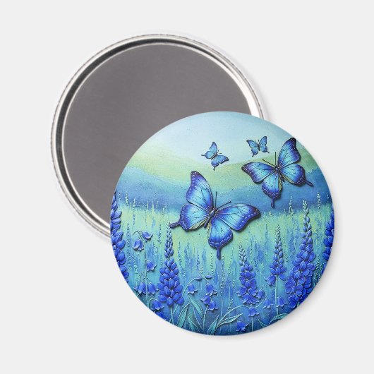 Blauwe Vlinders met Blauwe Bloemen, Magneet (Voorkant / Achterkant)