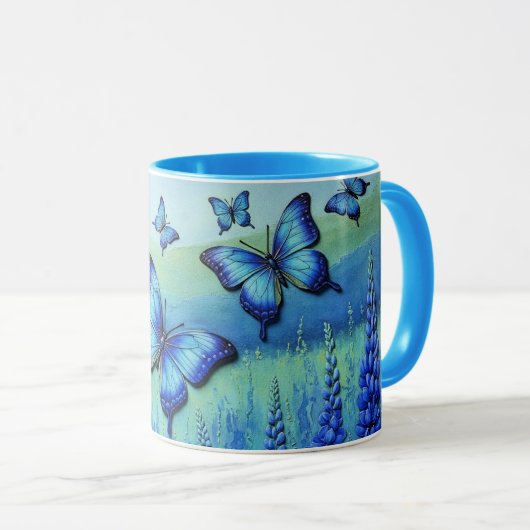 Blauwe Vlinders met Blauwe Bloemen, Mok (Voorkant rechts)