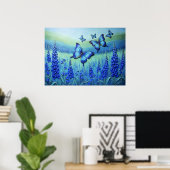 Blauwe Vlinders met Blauwe Bloemen, Poster (Thuiskantoor)