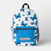Blauwe vlinders met naam bedrukte rugzak (Voorkant)