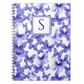 Blauwe Vlinders Modern Elegant Custom Monogram Notitieboek (Voorkant)