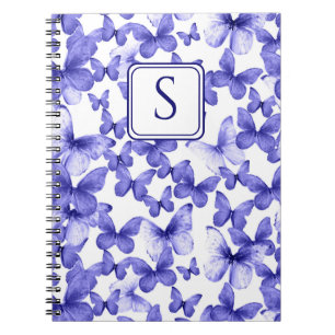 Blauwe Vlinders Modern Elegant Custom Monogram Notitieboek