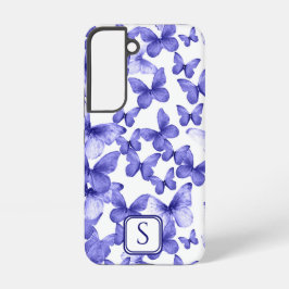 Blauwe Vlinders Modern Elegant Custom Monogram Samsung Galaxy Hoesje