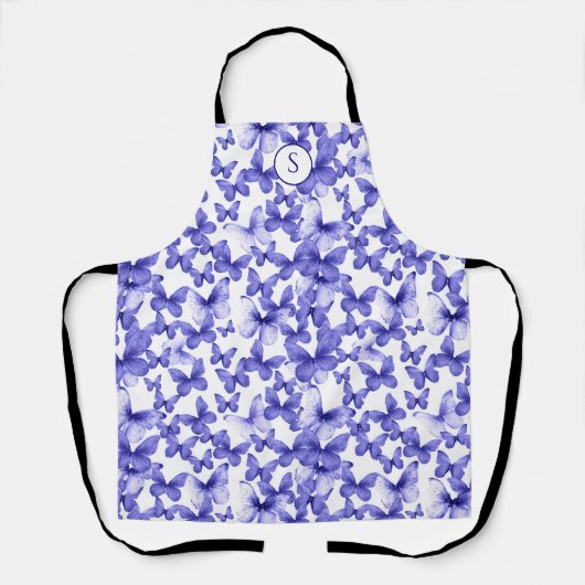 Blauwe Vlinders Modern Elegant Custom Monogram Schort (Voorkant)