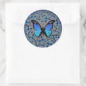 Blauwe vlinders op een zilveren achtergrond ronde sticker (Tas)