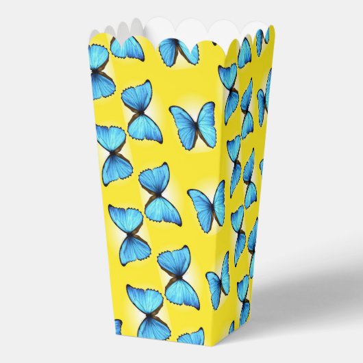 Blauwe vlinders op geel bedankdoosjes (Achterkant)