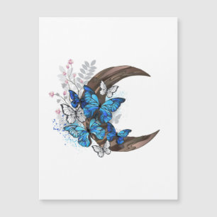 Blauwe vlinders op houten halve maan