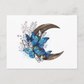 Blauwe vlinders op houten halve maan briefkaart (Voorkant)