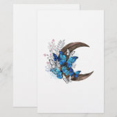 Blauwe vlinders op houten halve maan briefpapier (Voorkant / Achterkant)