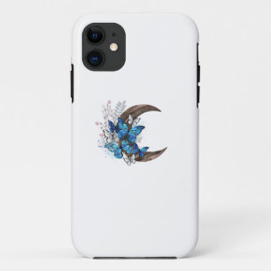 Blauwe vlinders op houten halve maan Case-Mate iPhone case