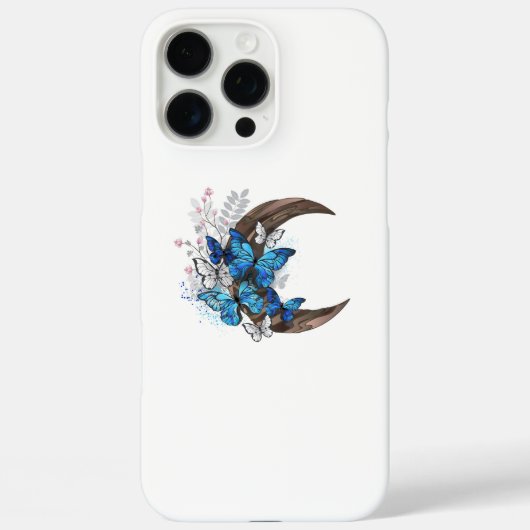 Blauwe vlinders op houten halve maan Case-Mate iPhone case (Achterkant)