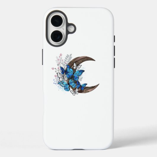 Blauwe vlinders op houten halve maan Case-Mate iPhone case (Achterkant)