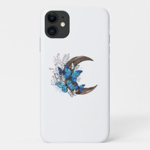 Blauwe vlinders op houten halve maan Case-Mate iPhone case