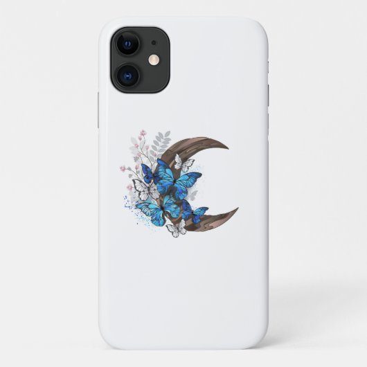 Blauwe vlinders op houten halve maan Case-Mate iPhone case (Achterkant)