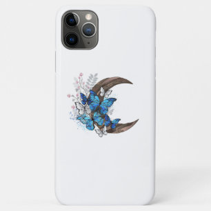 Blauwe vlinders op houten halve maan Case-Mate iPhone case