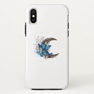 Blauwe vlinders op houten halve maan Case-Mate iPhone case