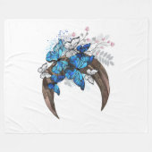 Blauwe vlinders op houten halve maan fleece deken (Voorkant (Horizontaal))