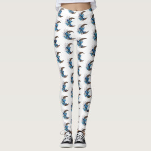 Blauwe vlinders op houten halve maan leggings