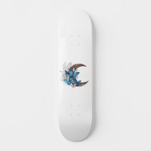 Blauwe vlinders op houten halve maan persoonlijk skateboard