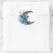 Blauwe vlinders op houten halve maan ronde sticker (Tas)