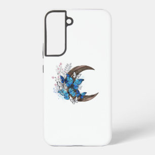Blauwe vlinders op houten halve maan samsung galaxy hoesje