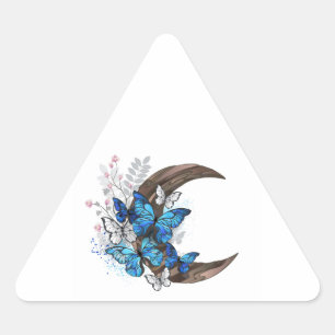 Blauwe vlinders op houten halve maan sticker