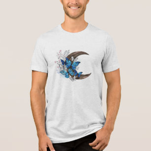 Blauwe vlinders op houten halve maan Tri-Blend shirt