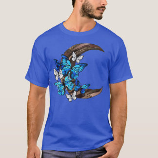 Blauwe vlinders op houten halve maan TShirt