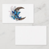 Blauwe vlinders op houten halve maan visitekaartje (Voorkant / Achterkant)