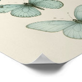 Blauwe vlinders op perkament -  Natuur Art Poster (Hoek)