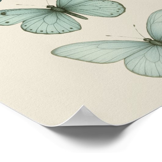 Blauwe vlinders op perkament -  Natuur Art Poster (Hoek)