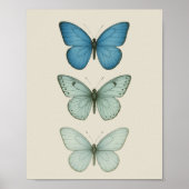 Blauwe vlinders op perkament -  Natuur Art Poster (Voorkant)