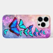 Blauwe Vlinders op Roze en lavander bloemen iPhone Hoesje (Achterkant horizontaal)