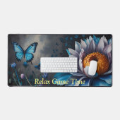 Blauwe vlinders op Sinaasappel Bloom Bureaumat (Keyboard & Muis)