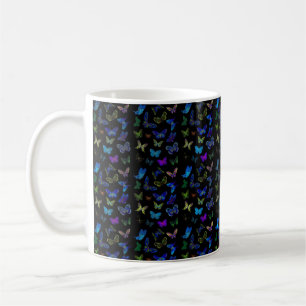 Blauwe vlinders op zwart koffiemok