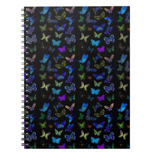 Blauwe vlinders op zwart notitieboek (Voorkant)