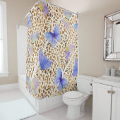 Blauwe Vlinders Organisch Bruin Dierenpatroon Douchegordijn (In situ)