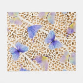 Blauwe Vlinders Organisch Bruin Dierenpatroon Fleece Deken (Voorkant (Horizontaal))